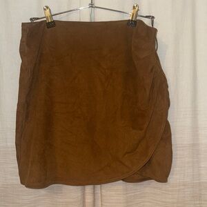 Brown Vegan Suede Wrap Skirt